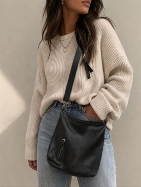 Danier | Genuine Leather Black Crossbody Bag Minimalist Classic, Size 12"x12"